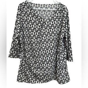 Flattering Black and White Peplum Top Size XL